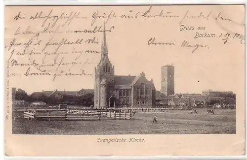 07289 Ak Gruss aus Borkum evangelische Kirche 1901