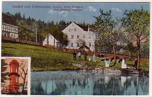 07244 Ak Gasthof à la forêt de Kottmar et tour vers 1920