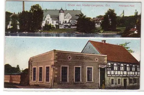 07239 Ak Gruss de Basse-Langenau Erzgeb. Ritterguts-Park + Restauration vers1910