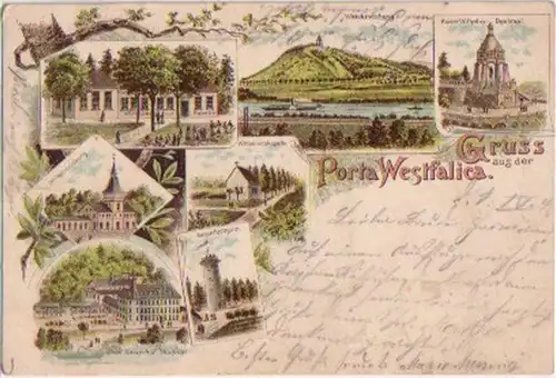 07212 Ak Lithographie Gruß aus der Porta Westfalica1897