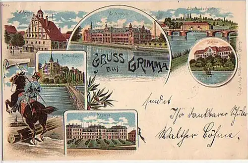07164 Ak Lithographie Salutation en caserne Grimma, etc. 1899