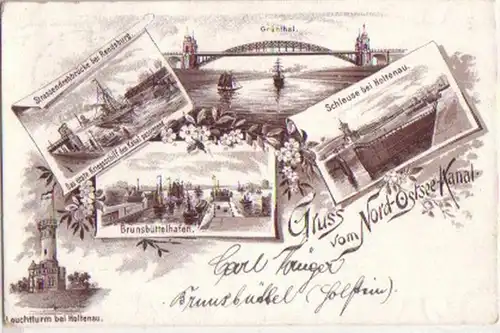 07133 Ak Litho Gruss vom Nord-Ostsee-Kanal um 1900