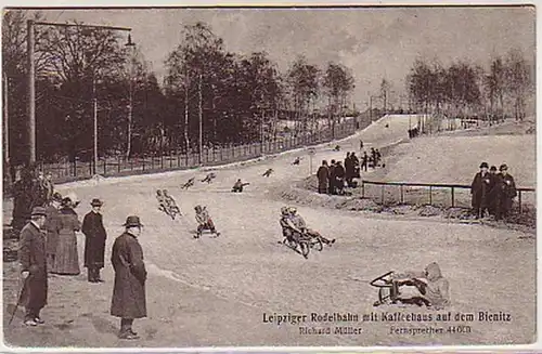 07068 Ak Leipziger Rodelbahn sur la Bienitz vers 1920