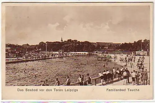 07051 Ak Familienbad Taucha bei Leipzig 1929