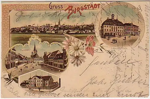 07049 Ak Lithographie Gruß aus Burgstädt Turnhalle usw.