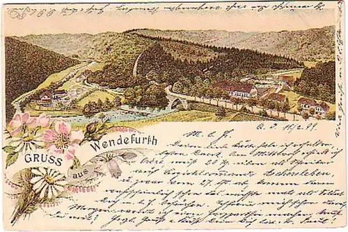 07024 Ak Lithographie Gruss aus Wendefurth 1899