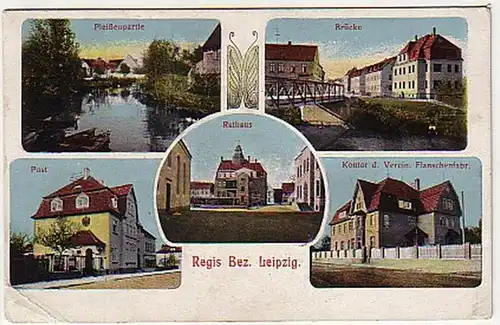 06959 Ak Regis Bez. Leipzig Post, Brücke usw. 1917