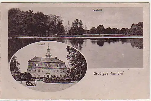 06941 Ak Gruß aus Machern Schloß und Parkteich um 1940