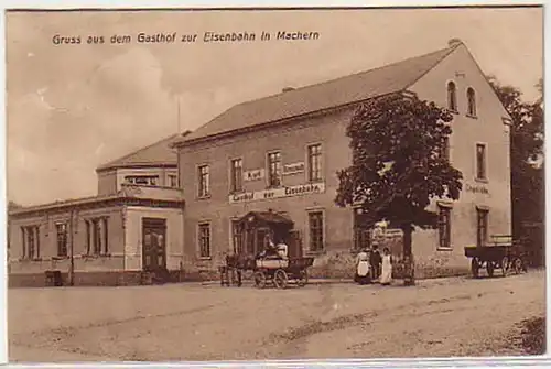 06932 Ak Gruß aus Machern Gasthof zur Eisenbahn um 1910