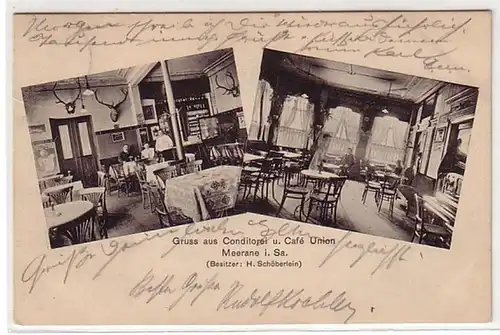 06813 Ak Gruß aus Meerane Conditorei & Cafe Union 1912