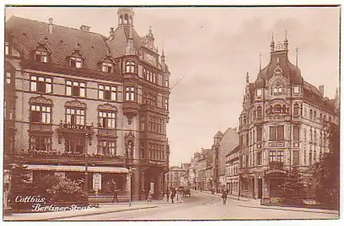 06726 Ak Cottbus Berliner Straße Hotel vers 1920