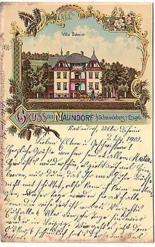06722 Ak Lithographie Gruß aus Naundorf Ergebirge 1902