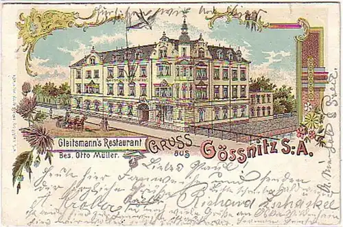 06716 Ak Lithographie Gruß aus Gössnitz Gasthof 1903