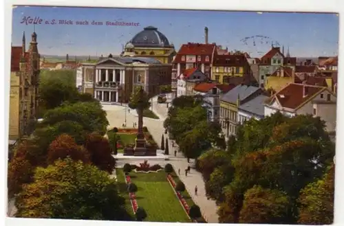 06630 Ak Halle Blick nach dem Stadttheater 1913