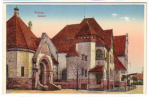06616 Ak Worms Bahnhof um 1920