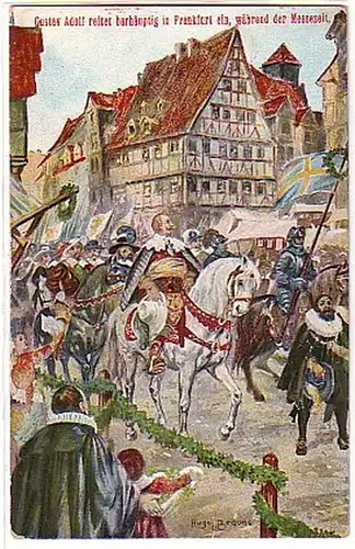 06569Ak Gustav Adolf reitet barhäuptig in Frankfurt ein