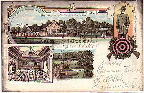 06548 Ak Lithographie Gruß vom Schützenhaus Egeln 1900