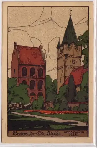 06432 Stein Zeichnung Ak Westerstede die Kirche 1929