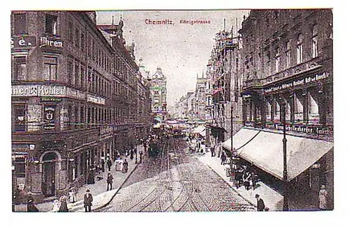 06315 Ak Chemnitz Königstrasse mit Geschäften 1909