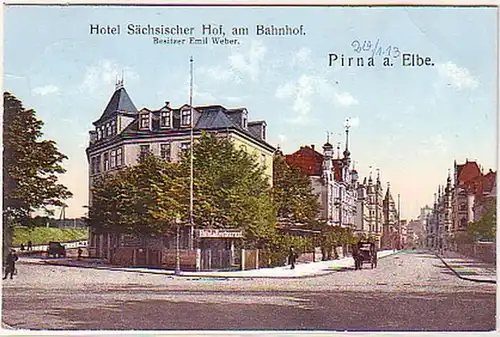 06297 Ak Pirna a. Elbe Hotel Sächsischer Hof 1913