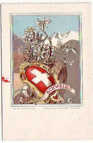 06280 Ak Lithogrphie suisse avec Edelweiss vers 1900