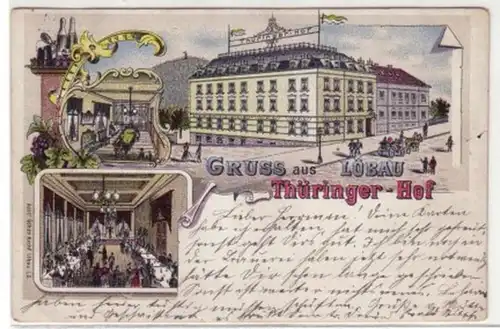 06213 Ak Gruß aus Löbau Gasthaus Thüringer Hof 1903