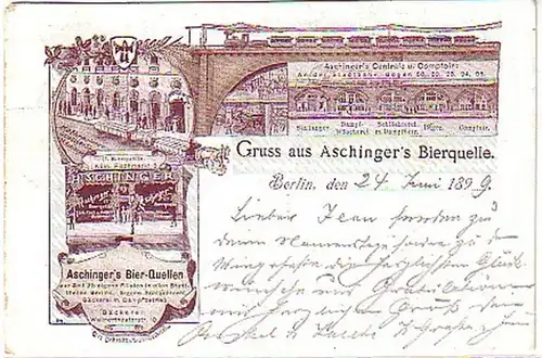 06209 Ak Salutation de la source de bière Aschinger Berlin 1899