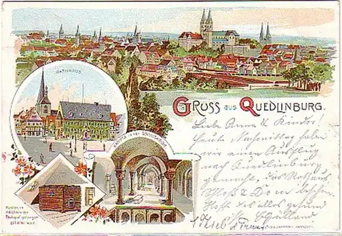 06199 Ak Lithographie Gruss aus Quedlinburg 1899