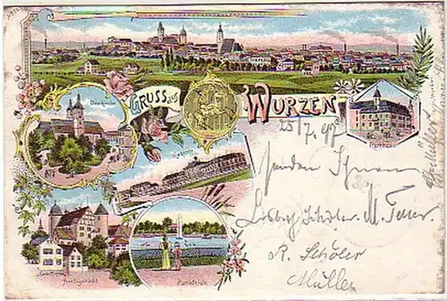 06192 Ak Lithographie Gruss aus Wurzen Kaserne usw.1897