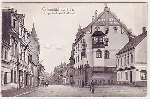 06160 Ak Crimmitschau Leipzigerstrasse m. Lutherhof 1935