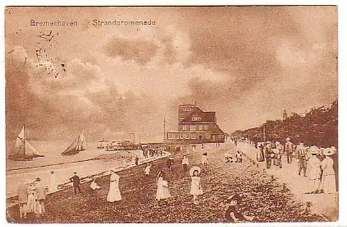 06142 Ak Bremerhaven Promenade de plage avec bateaux 1921