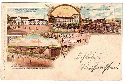 06135 Ak Gruss de Kunzendorf a.O. Scierie 1900