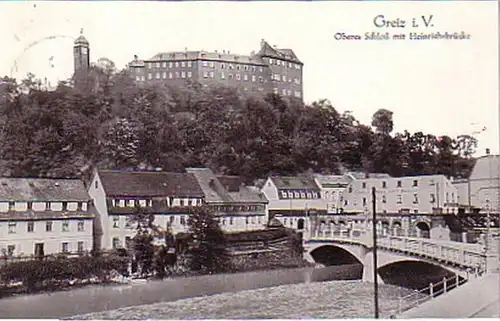 06093 Ak Greiz i.V. Schloß mit Heinrichsbrücke 1936