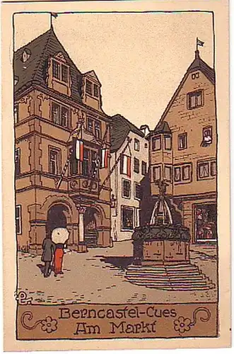 06073 Künstler Ak Berncastel Cues am Markt um 1930