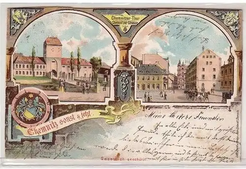 05931 Ak Lithographie Chemnitz autrement & maintenant 1899