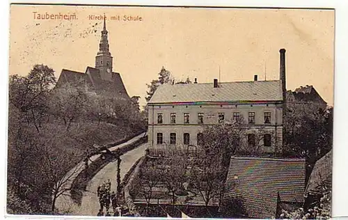05908 Ak Taubenheim Kirche mit Schule 1916
