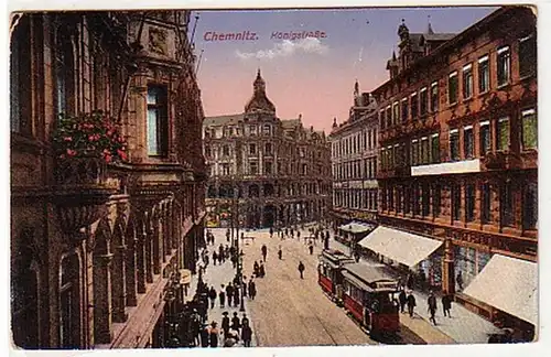 05886 Ak Chemnitz Königstraße avec tram 1916