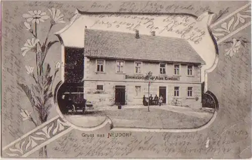 05876 Ak Gruß aus Neudorf Bierwirtschaft 1907