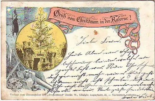 05846 Ak Gruß vom Christbaum in der Kaserne 1900