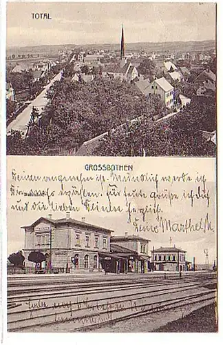 05820 Ak Großbothen Bahnhof und Totalansicht um 1920