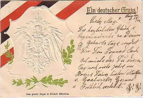 05814 Präge Ak Adler "Ein deutscher Gruss!" 1899