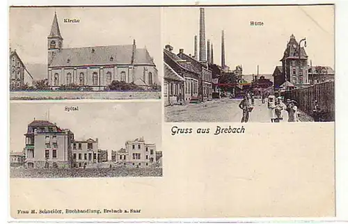 05796 Ak Gruss de Brebach Hütte, hôpital, etc. 1907