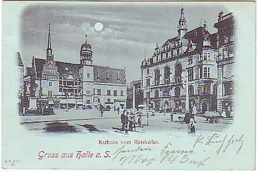 05744 Mondscheinkarte Gruß aus Halle an der Saale 1899