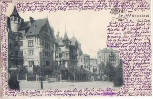 05719 Ak Gruss de Karlovy Vary Westend 1899