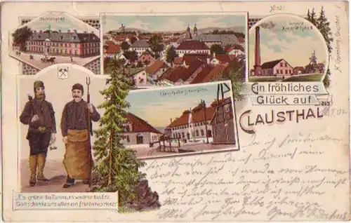 05713 Ak Lithographie Glück auf aus Clausthal 1902