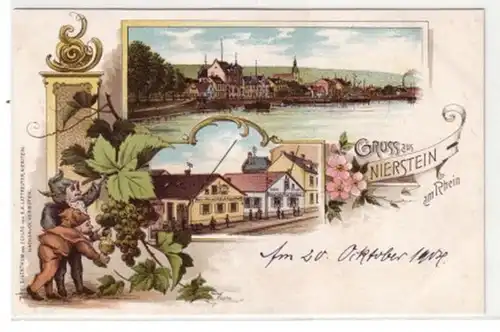 05654 Ak Lithographie Salutation de Nierstein am Rhein 1904