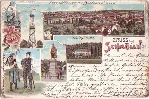 05611 Ak Lithographie Gruss aus Schmölln in S.-A. 1897