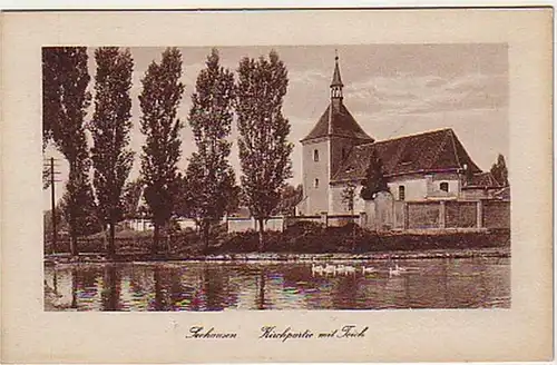 05588 Ak Seehausen Kirchpartie avec étang vers 1930