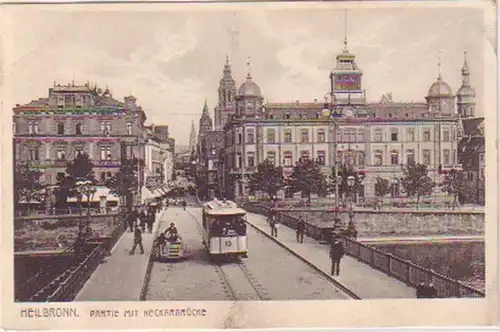 05525 Ak Heilbronn Partie mit Neckarbrücke um 1920