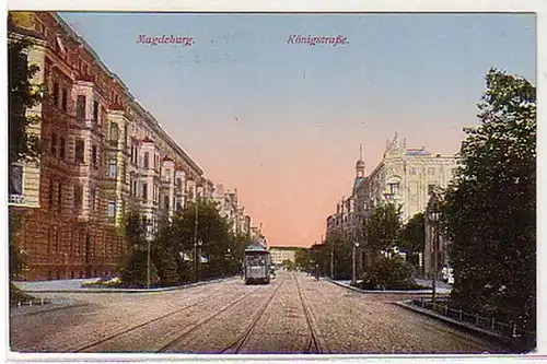 05465 Ak Magdeburg Königstrasse Straßenbahn um 1910